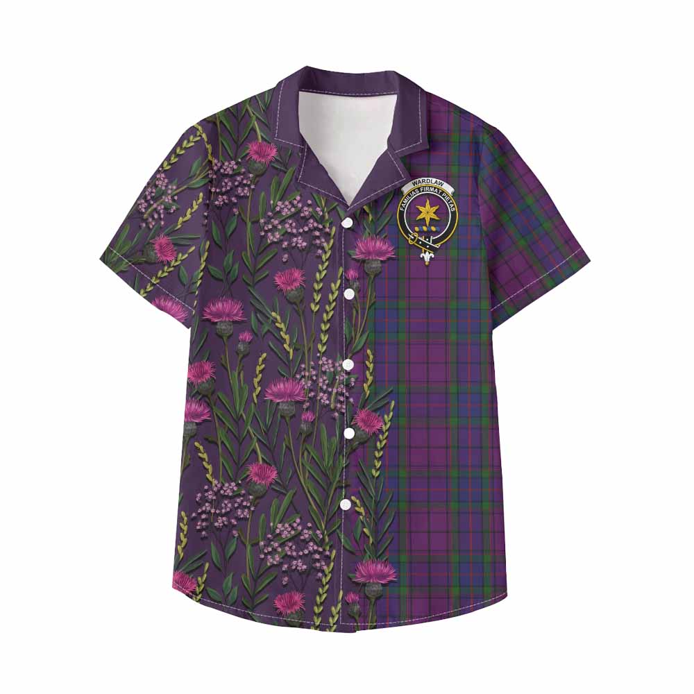 Wardlaw Family Crest Tartan Kid Hawaiian Shirt Scottish Thistle Flower Pattern Half Style - Tartan Vibes Clothing
