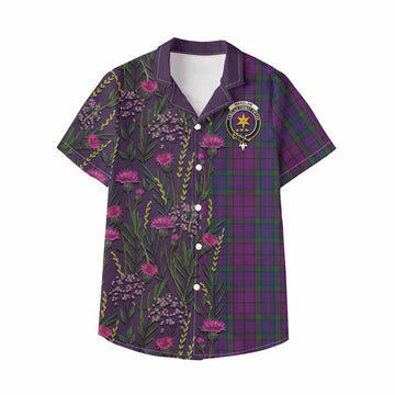 Wardlaw Family Crest Tartan Kid Hawaiian Shirt Scottish Thistle Flower Pattern Half Style - Tartan Vibes Clothing
