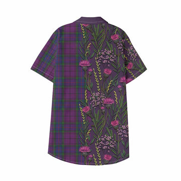 Wardlaw Family Crest Tartan Kid Hawaiian Shirt Scottish Thistle Flower Pattern Half Style - Tartan Vibes Clothing