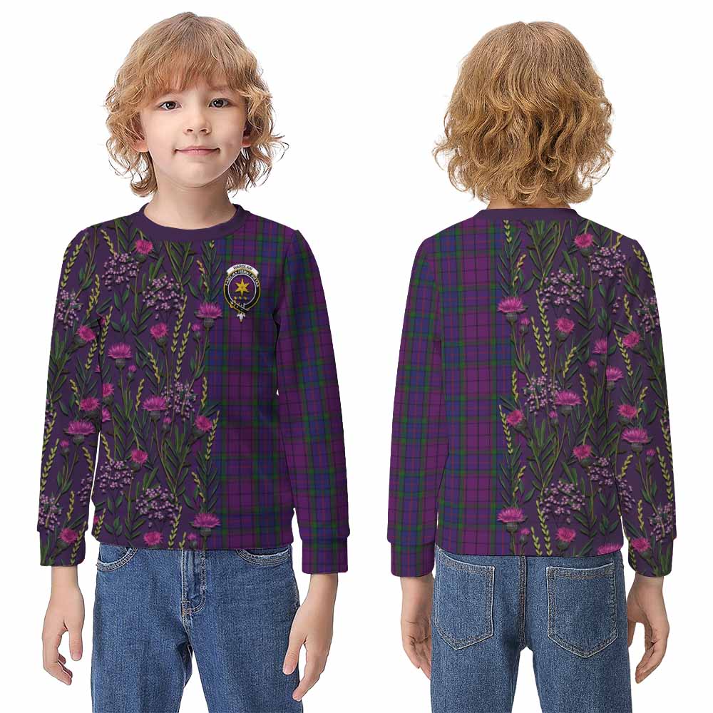 Wardlaw Family Crest Tartan Kid Knitted Sweatshirt Scottish Thistle Flower Pattern Half Style - Tartan Vibes Clothing