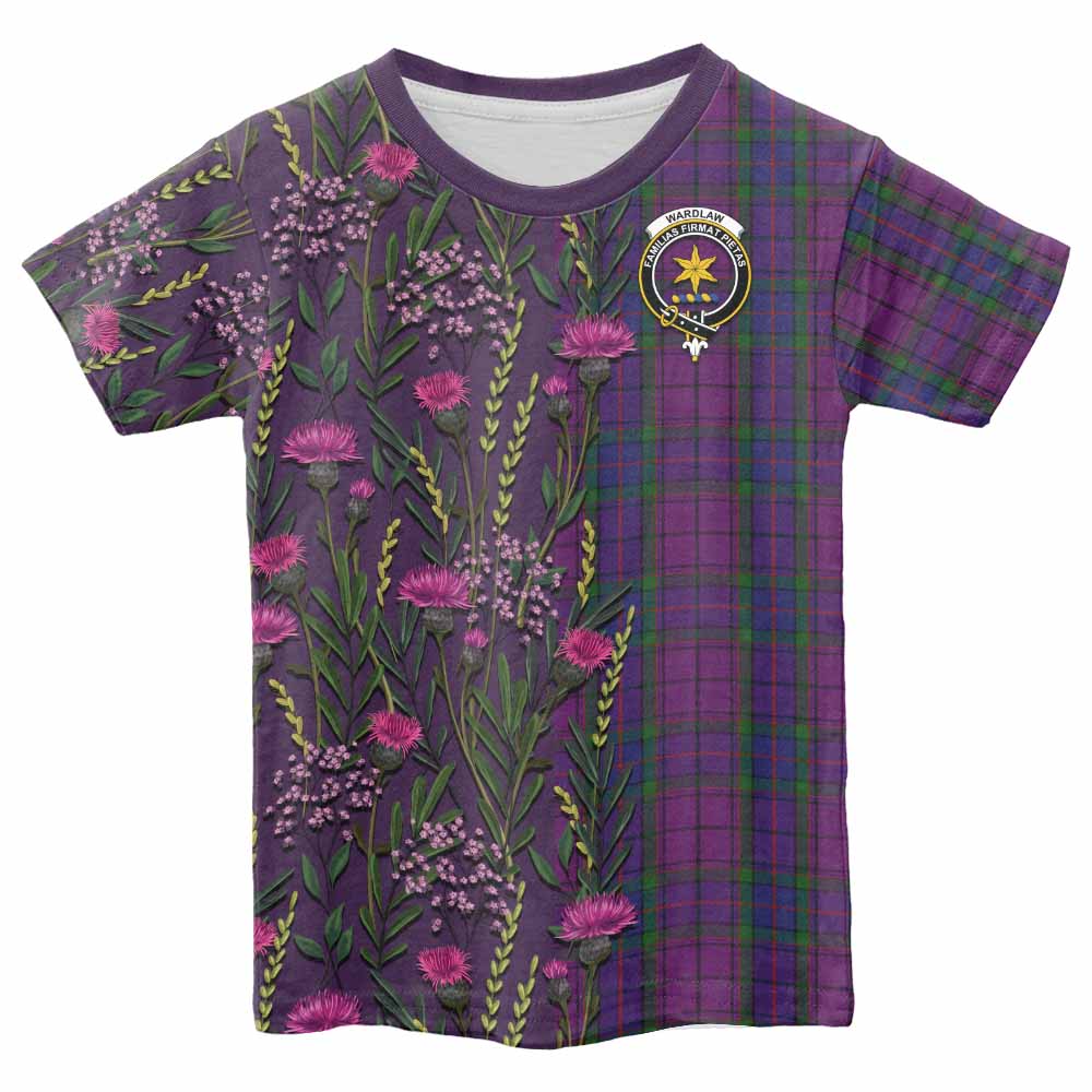Wardlaw Family Crest Tartan Kid T-shirt Scottish Thistle Flower Pattern Half Style - Tartan Vibes Clothing