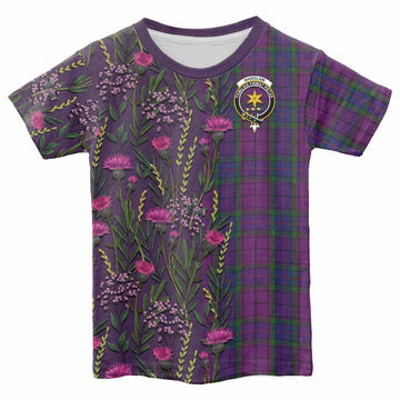 Wardlaw Family Crest Tartan Kid T-shirt Scottish Thistle Flower Pattern Half Style - Tartan Vibes Clothing