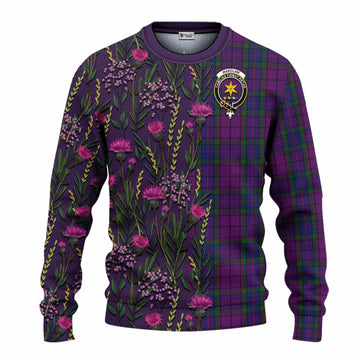 Wardlaw Family Crest Tartan Knitted Sweater Scottish Thistle Flower Pattern Half Style - Tartan Vibes Clothing