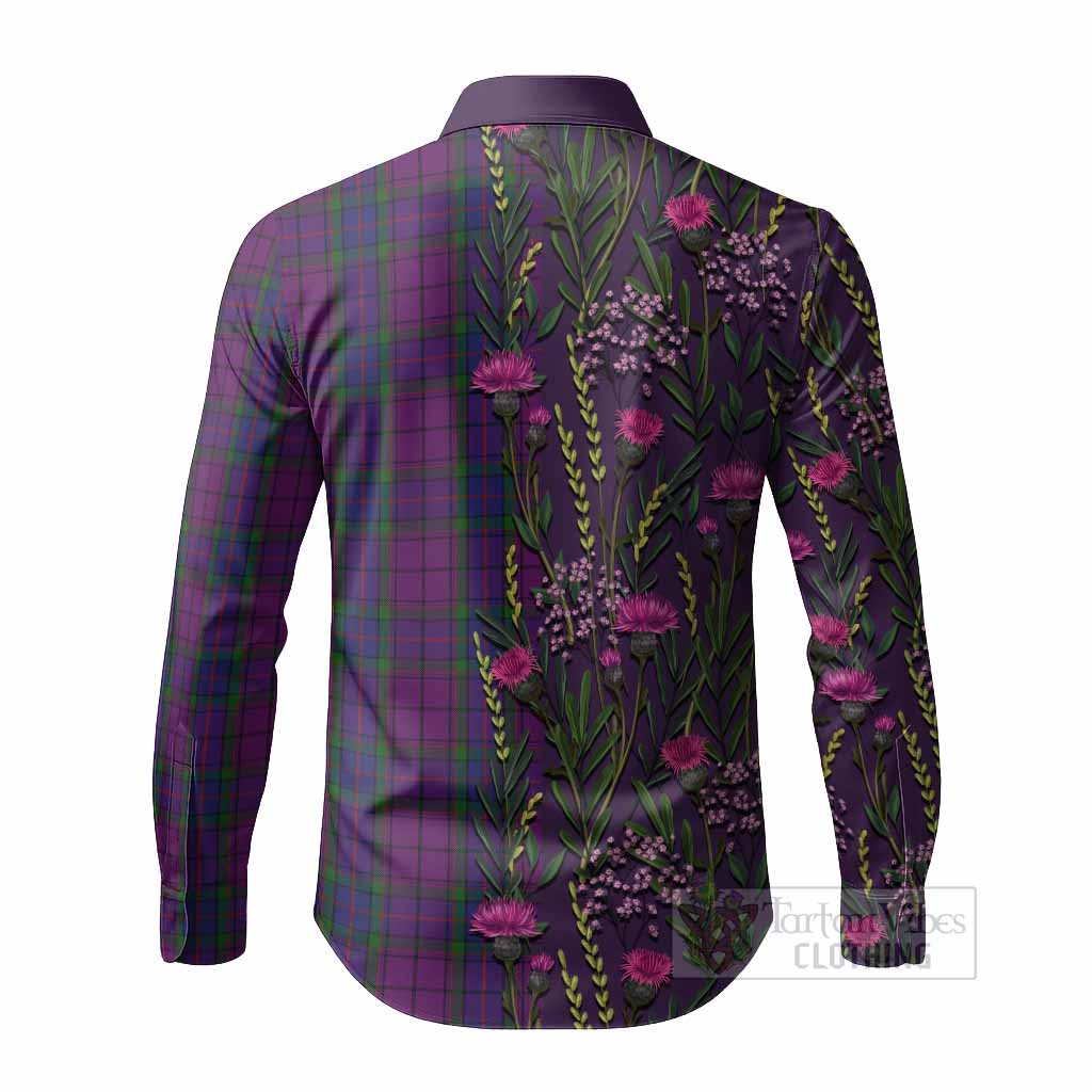 Wardlaw Family Crest Tartan Long Sleeve Button Shirts Scottish Thistle Flower Pattern Half Style - Tartan Vibes Clothing