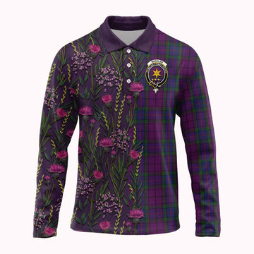 Wardlaw Family Crest Tartan Long Sleeve Polo Shirt Scottish Thistle Flower Pattern Half Style