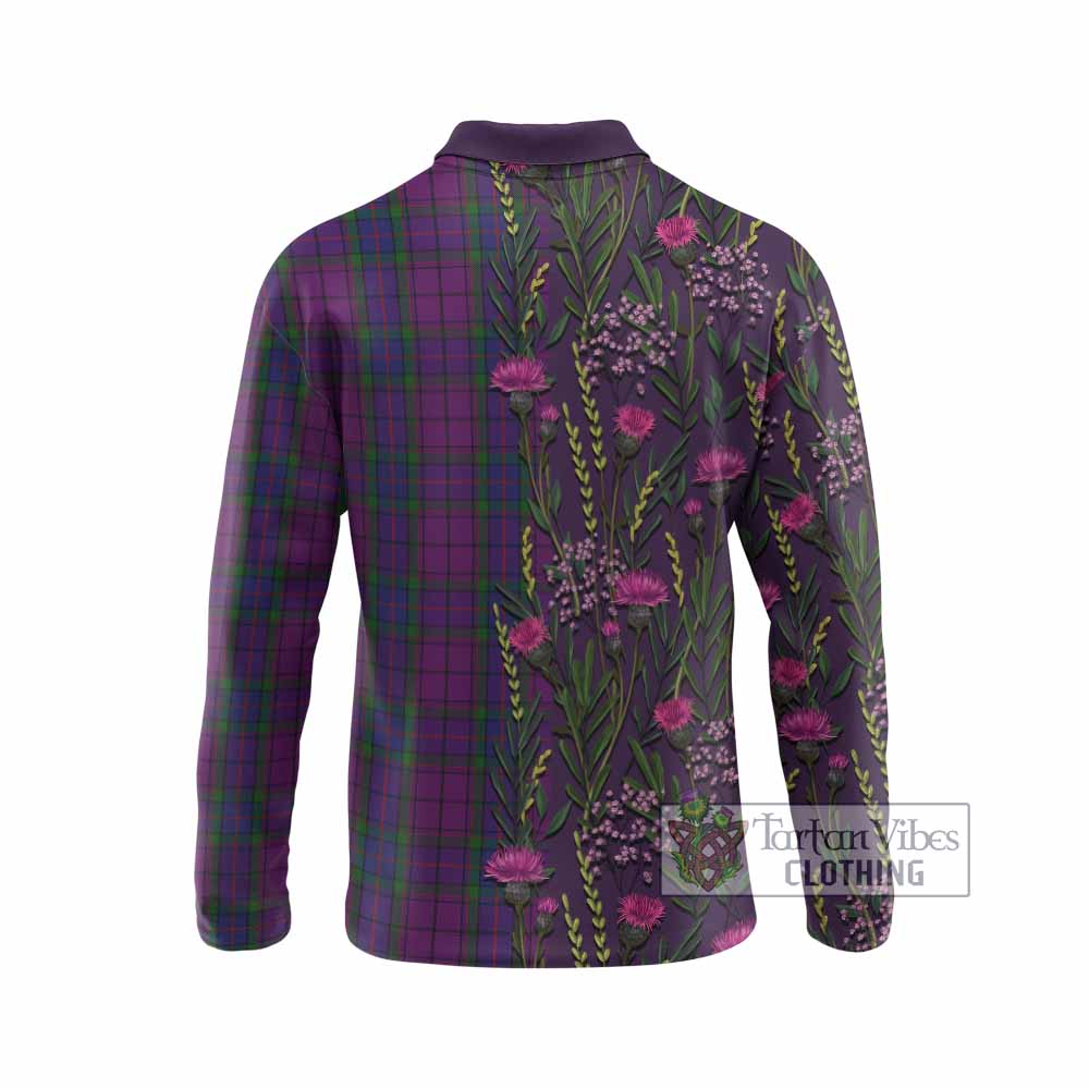 Wardlaw Family Crest Tartan Long Sleeve Polo Shirt Scottish Thistle Flower Pattern Half Style - Tartan Vibes Clothing