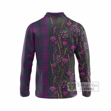 Wardlaw Family Crest Tartan Long Sleeve Polo Shirt Scottish Thistle Flower Pattern Half Style