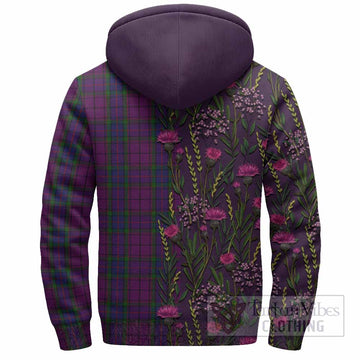 Wardlaw Family Crest Tartan Sherpa Hoodie Scottish Thistle Flower Pattern Half Style