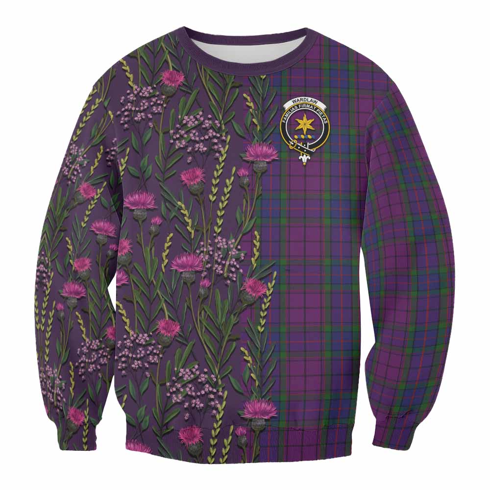 Wardlaw Family Crest Tartan Sweatshirt Scottish Thistle Flower Pattern Half Style - Tartan Vibes Clothing
