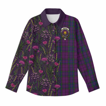 Wardlaw Family Crest Tartan Women Casual Shirt Scottish Thistle Flower Pattern Half Style - Tartan Vibes Clothing