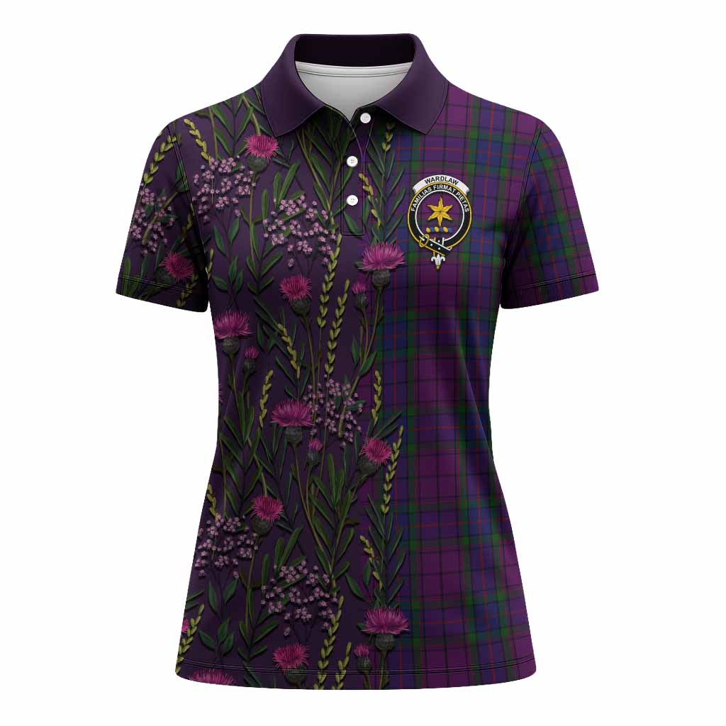 Wardlaw Family Crest Tartan Women Polo Shirt Scottish Thistle Flower Pattern Half Style - Tartan Vibes Clothing