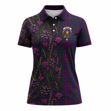 Wardlaw Family Crest Tartan Women Polo Shirt Scottish Thistle Flower Pattern Half Style