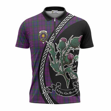 Wardlaw Family Crest Tartan Zipper Polo Shirt Alba Thistle Inspired