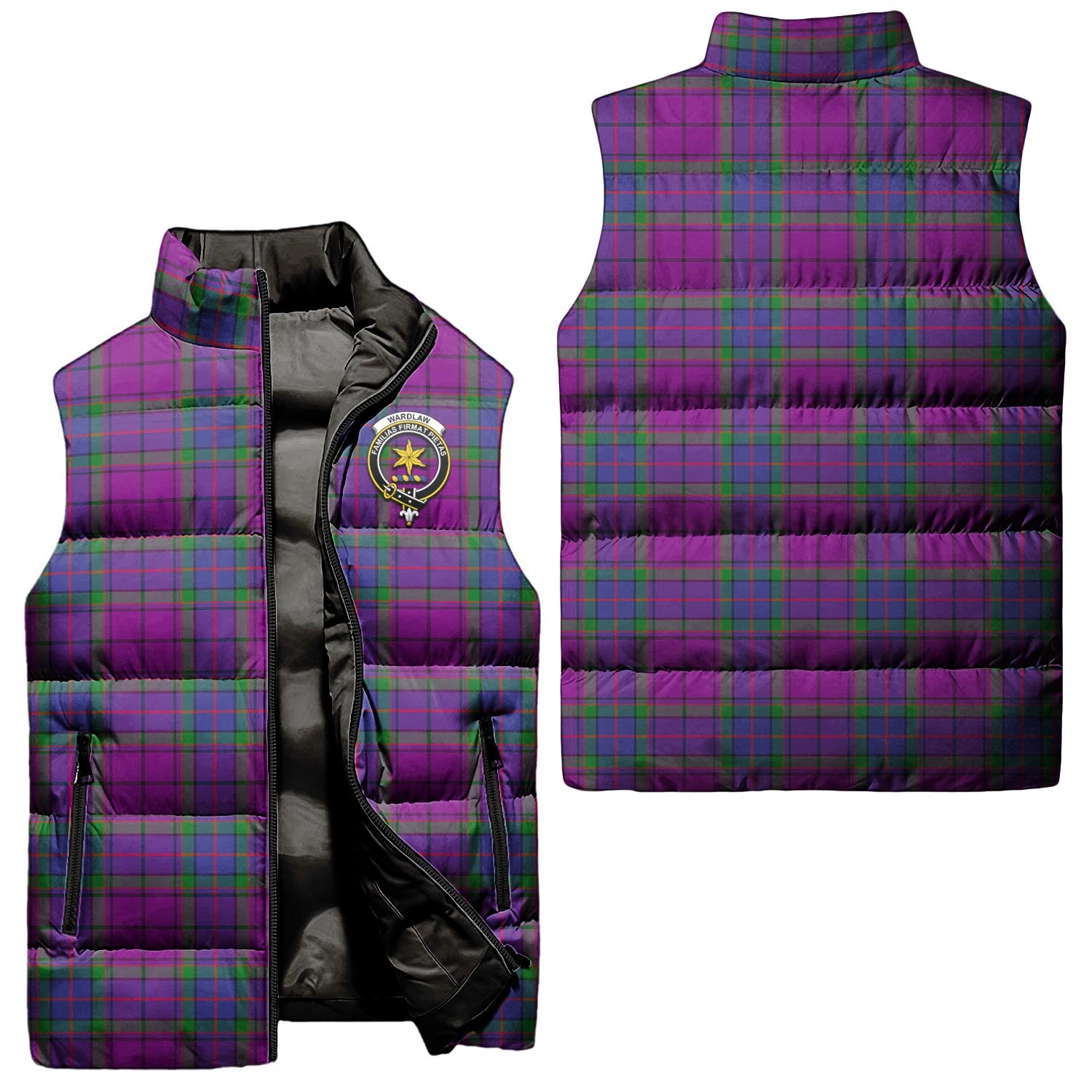 Wardlaw Modern Tartan Sleeveless Puffer Jacket with Family Crest Unisex - Tartanvibesclothing