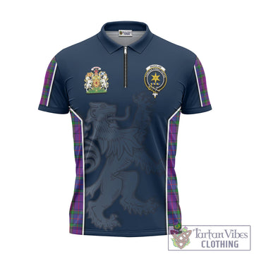 Wardlaw Modern Tartan Zipper Polo Shirt with Family Crest and Lion Rampant Vibes Sport Style