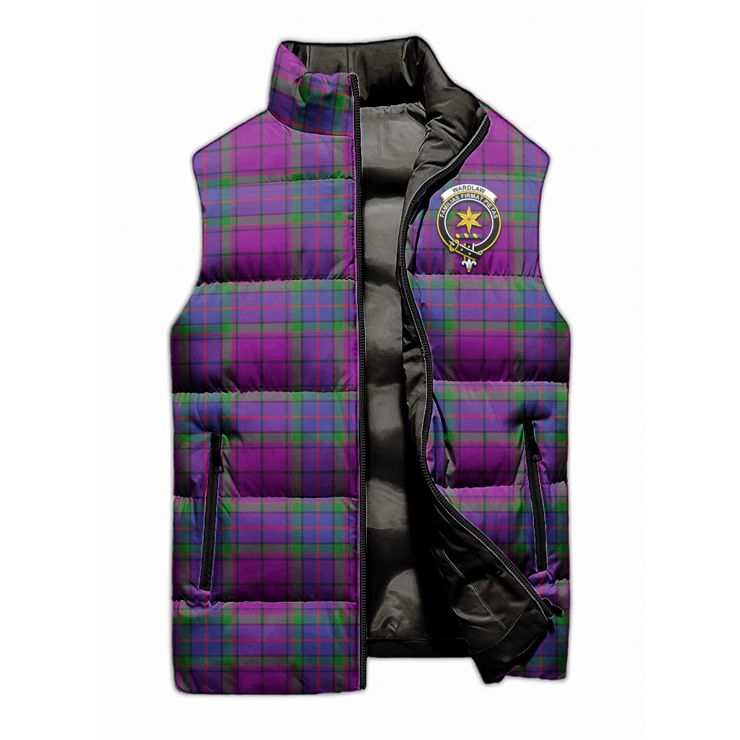 Wardlaw Modern Tartan Sleeveless Puffer Jacket with Family Crest - Tartanvibesclothing