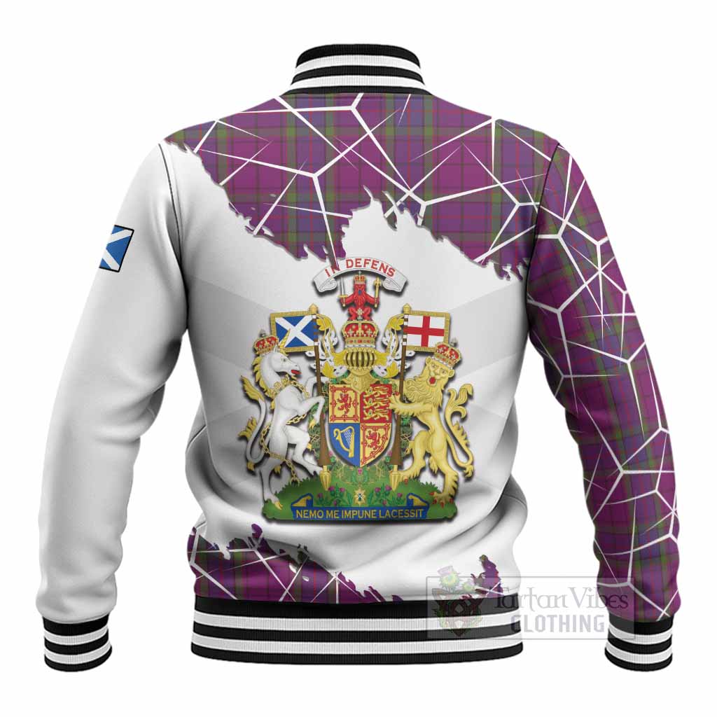 Wardlaw Tartan Baseball Jacket with Family Crest and Lion Rampant Grunge Style