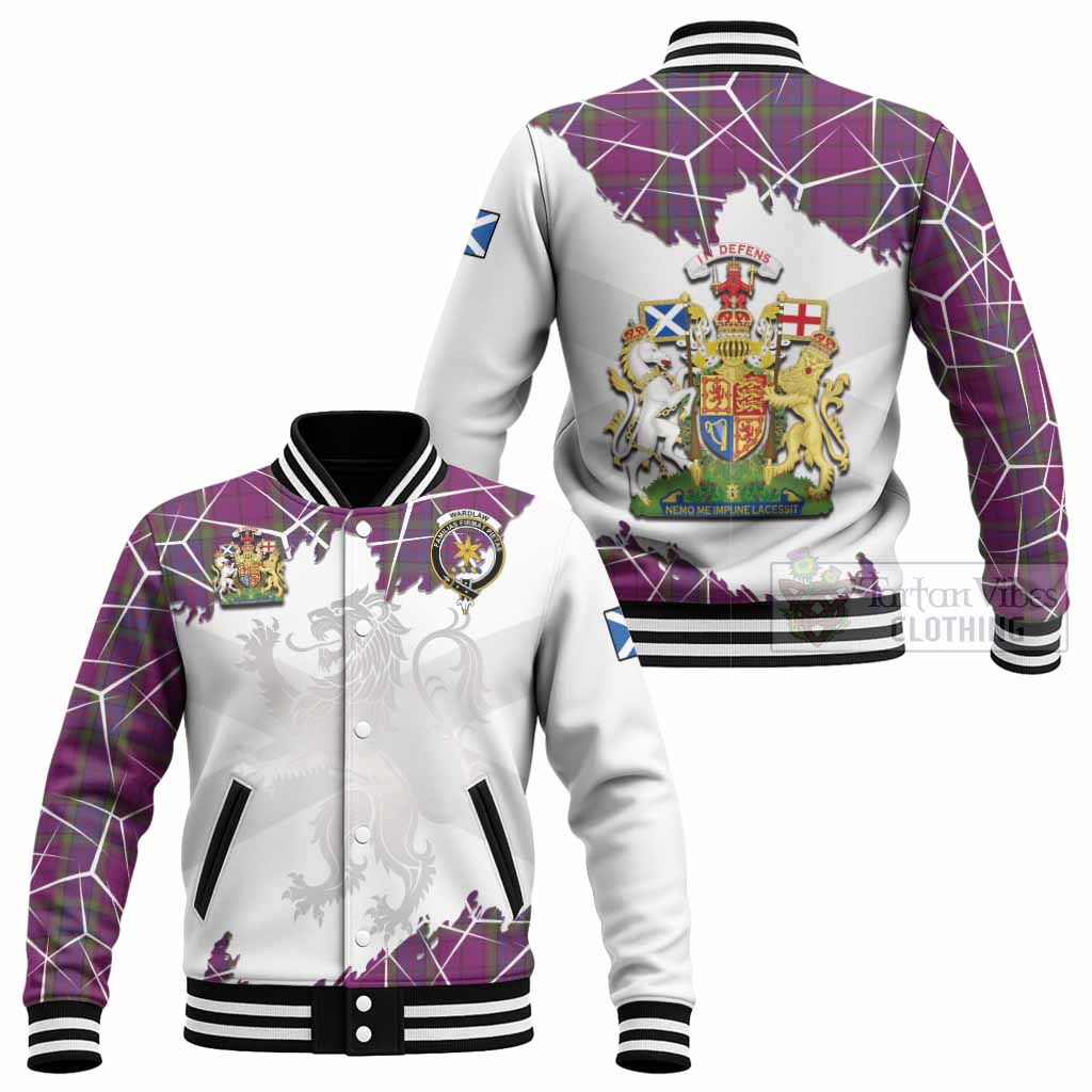 Wardlaw Tartan Baseball Jacket with Family Crest and Lion Rampant Grunge Style
