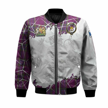 Wardlaw Tartan Bomber Jacket with Family Crest and Lion Rampant Grunge Style