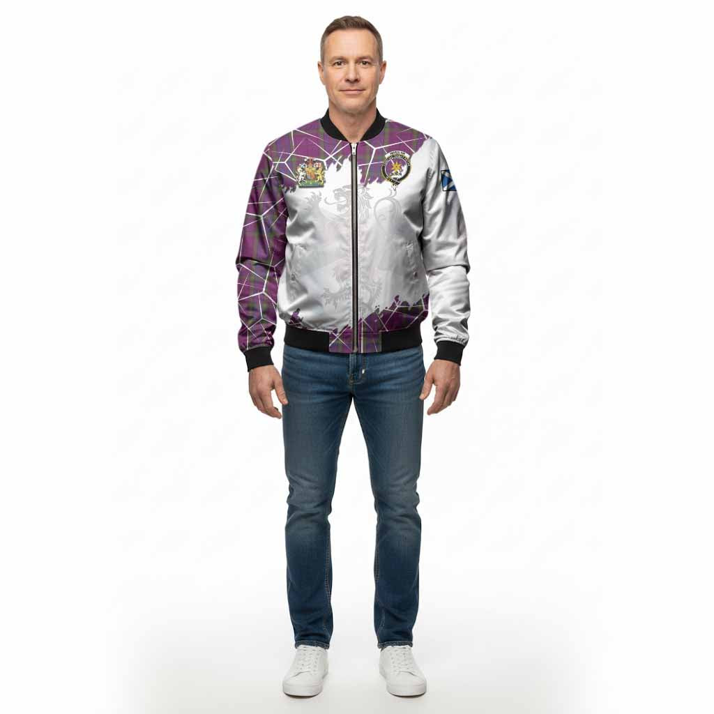 Wardlaw Tartan Bomber Jacket with Family Crest and Lion Rampant Grunge Style