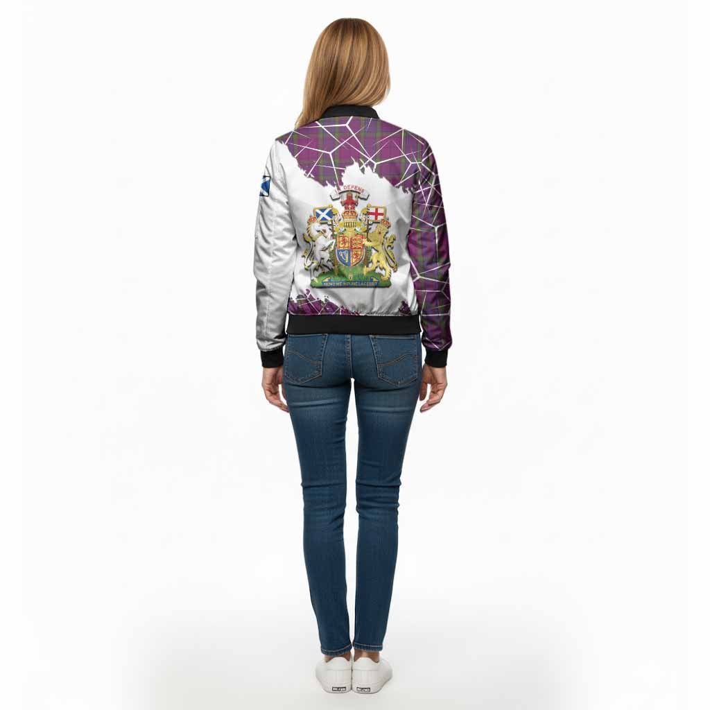 Wardlaw Tartan Bomber Jacket with Family Crest and Lion Rampant Grunge Style