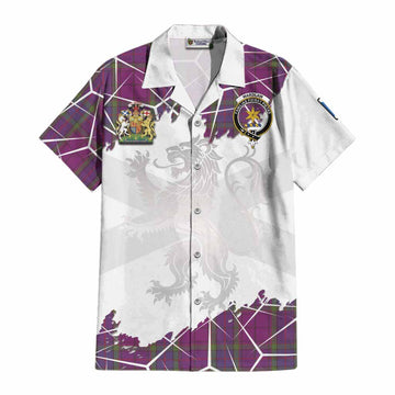 Wardlaw Tartan Cotton Hawaiian Shirt with Family Crest and Lion Rampant Grunge Style