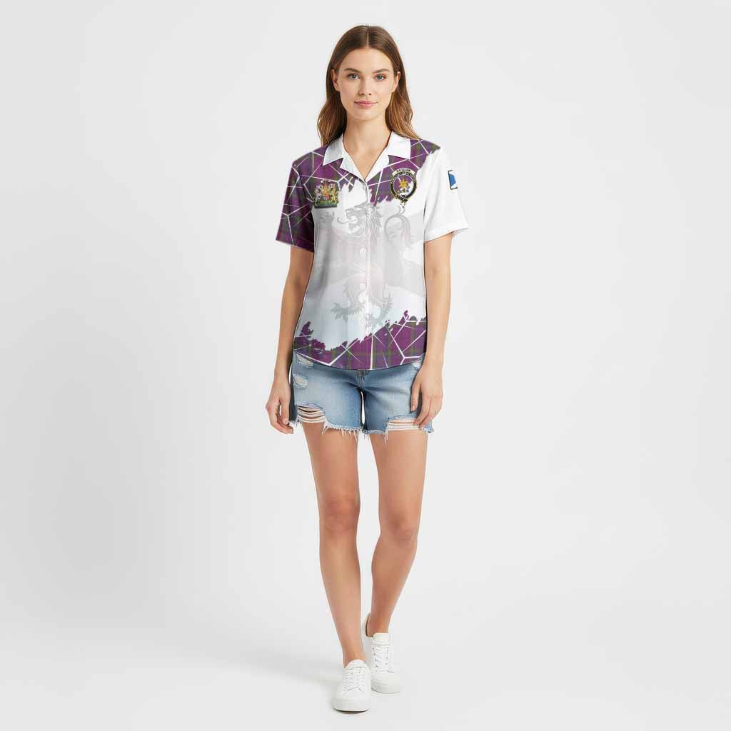 Wardlaw Tartan Cotton Hawaiian Shirt with Family Crest and Lion Rampant Grunge Style