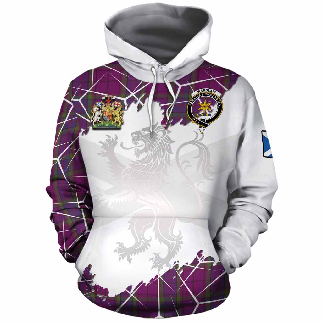 Wardlaw Tartan Cotton Hoodie with Family Crest and Lion Rampant Grunge Style
