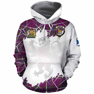 Wardlaw Tartan Cotton Hoodie with Family Crest and Lion Rampant Grunge Style