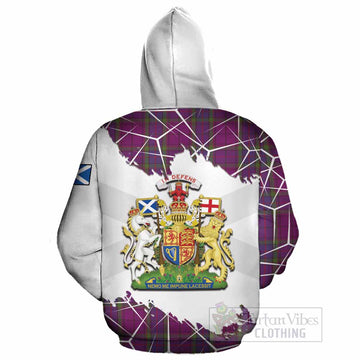 Wardlaw Tartan Cotton Hoodie with Family Crest and Lion Rampant Grunge Style