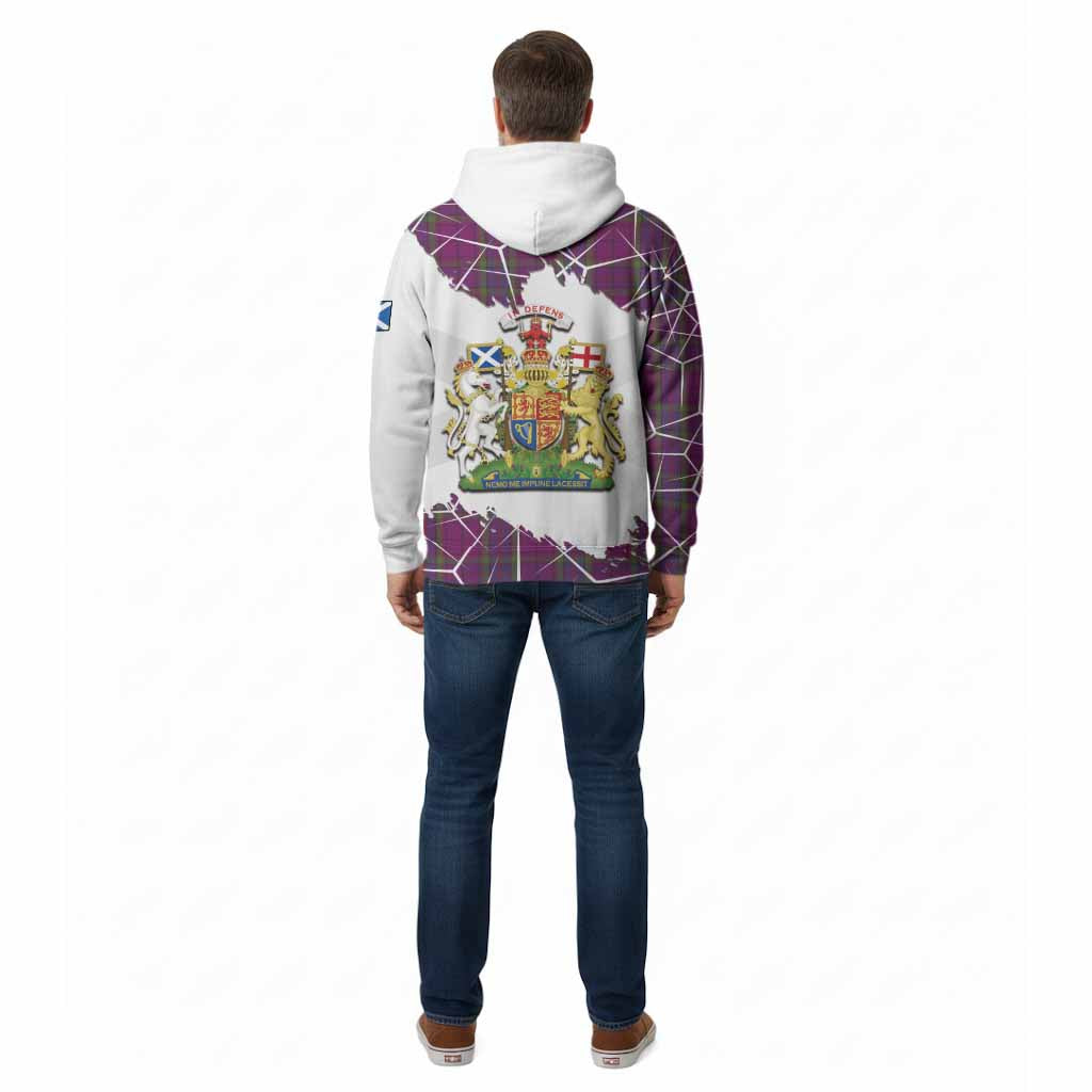 Wardlaw Tartan Cotton Hoodie with Family Crest and Lion Rampant Grunge Style
