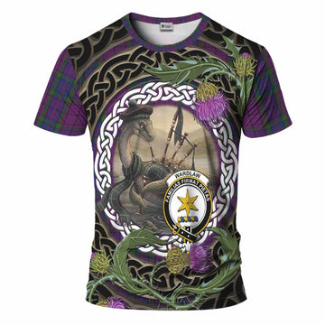 Wardlaw Tartan Crest Bagpipe Nessie T-Shirt Scottish Loch Ness Monster Celtic Thistle