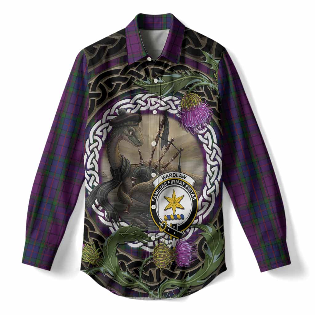 Wardlaw Tartan Crest Bagpipe Nessie Women Casual Shirt Scottish Loch Ness Monster Celtic Thistle