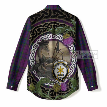 Wardlaw Tartan Crest Bagpipe Nessie Women Casual Shirt Scottish Loch Ness Monster Celtic Thistle