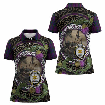 Wardlaw Tartan Crest Bagpipe Nessie Women Polo Shirt Scottish Loch Ness Monster Celtic Thistle