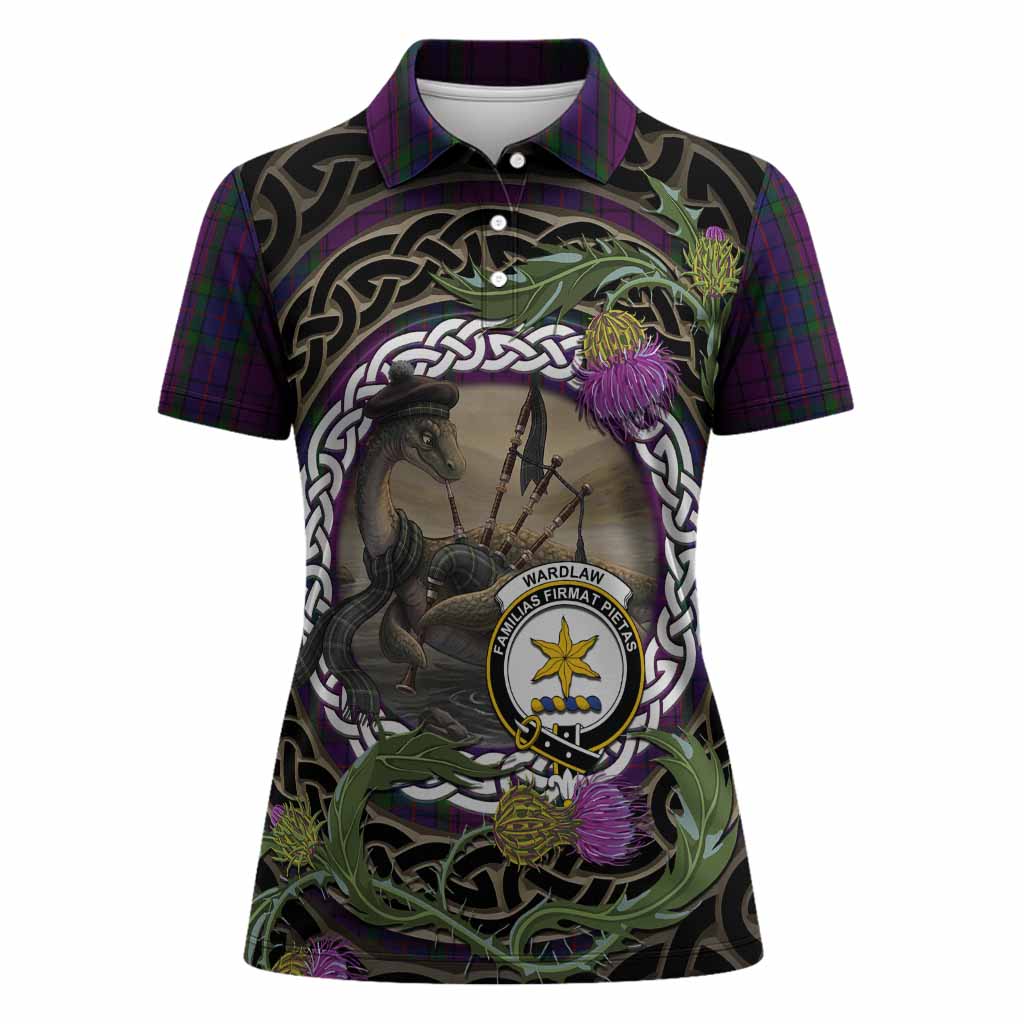 Wardlaw Tartan Crest Bagpipe Nessie Women Polo Shirt Scottish Loch Ness Monster Celtic Thistle