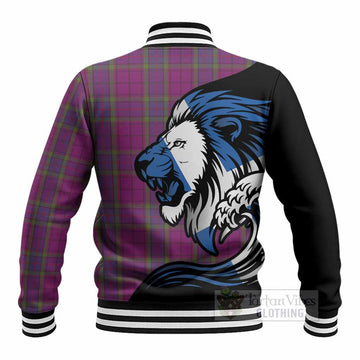 Wardlaw Tartan Crest Baseball Jacket Scottish Golden Lions Wave Flow