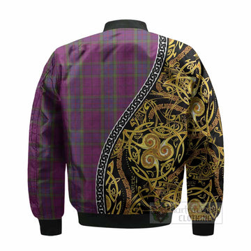 Wardlaw Tartan Crest Bomber Jacket Celtic Knot and Triple Trickle Spiral Symbols