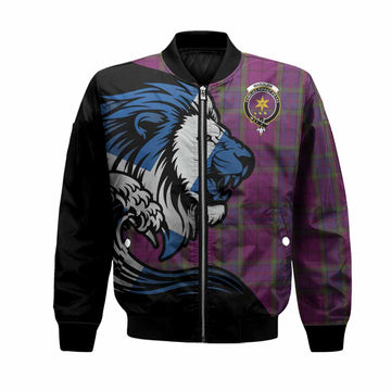Wardlaw Tartan Crest Bomber Jacket Scottish Golden Lions Wave Flow