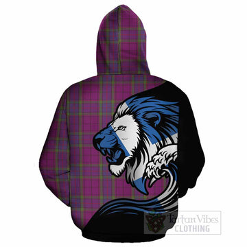 Wardlaw Tartan Crest Cotton Hoodie Scottish Golden Lions Wave Flow