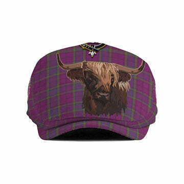 Wardlaw Tartan Crest Flat Cap, Jeff Cap Scotland Heilan Coo Tartan Seamless Style