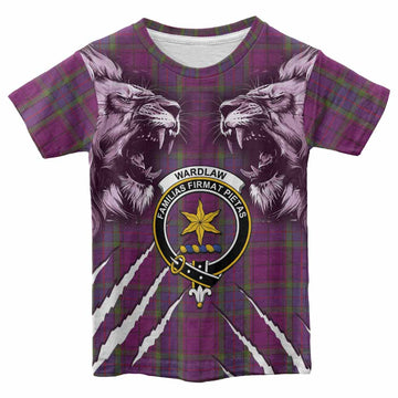 Wardlaw Tartan Crest Kid T-shirt Ferocious Lion Style
