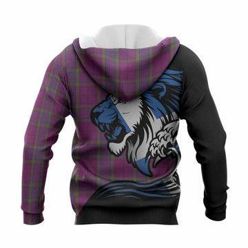 Wardlaw Tartan Crest Knitted Hoodie Scottish Golden Lions Wave Flow