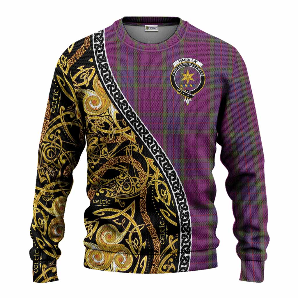 Wardlaw Tartan Crest Knitted Sweater Celtic Knot and Triple Trickle Spiral Symbols