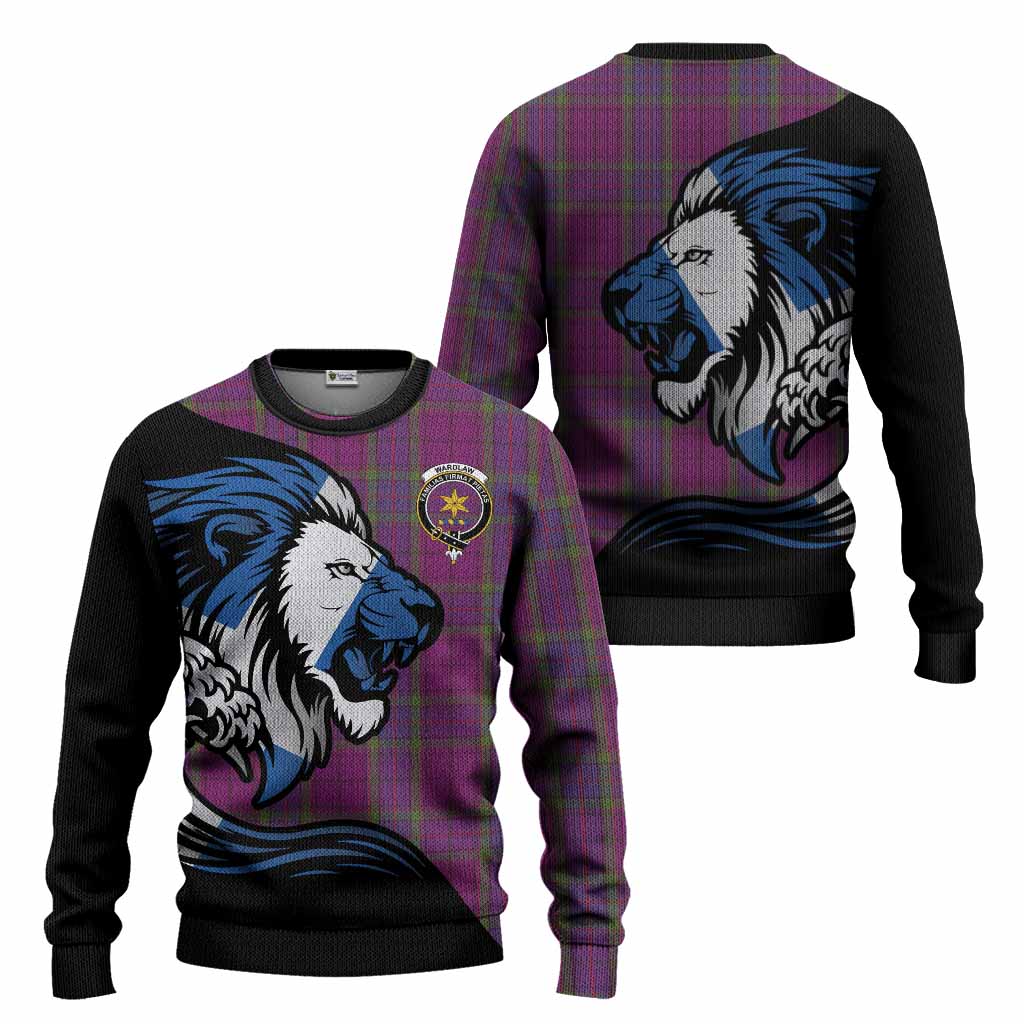 Wardlaw Tartan Crest Knitted Sweater Scottish Golden Lions Wave Flow
