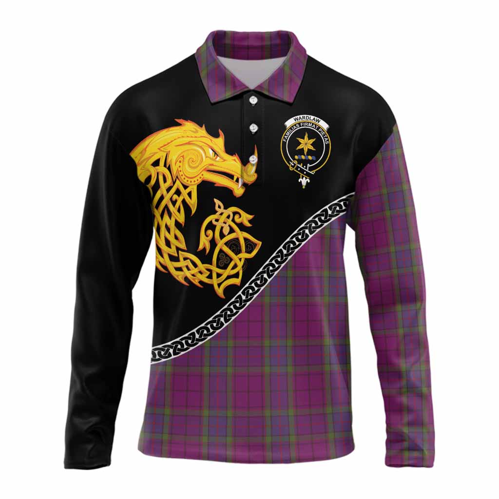 Wardlaw Tartan Crest Long Sleeve Polo Shirt Legendary Dragon Knot Half Style