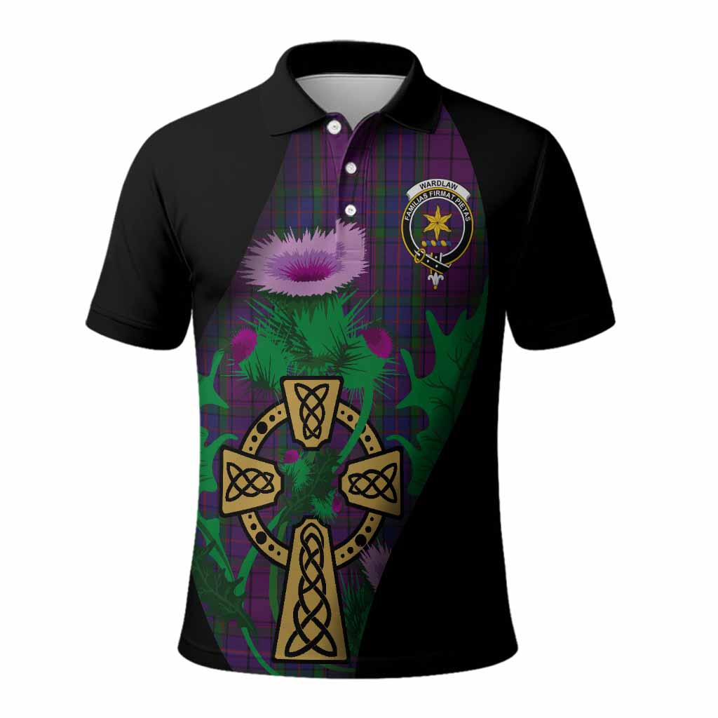Wardlaw Tartan Crest Polo Shirt Celtic Cross Thistle Flowers