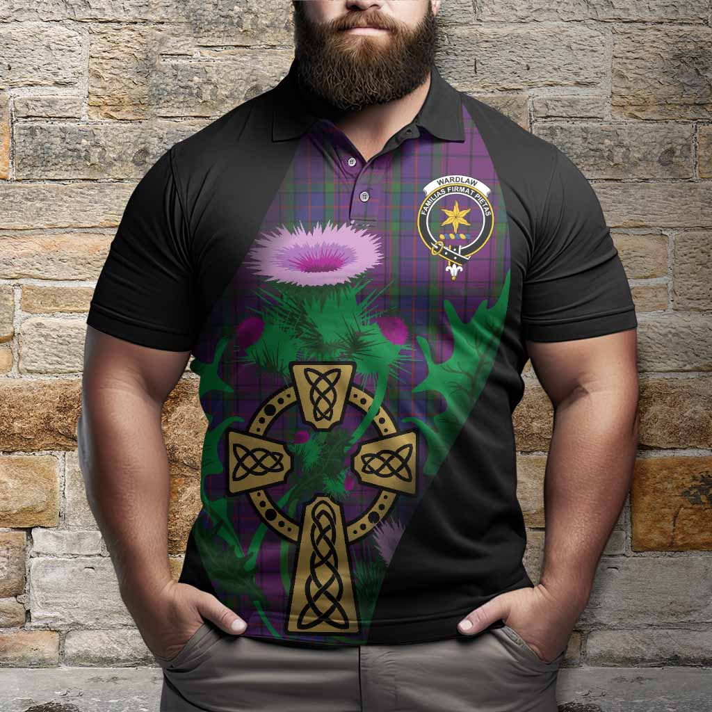Wardlaw Tartan Crest Polo Shirt Celtic Cross Thistle Flowers