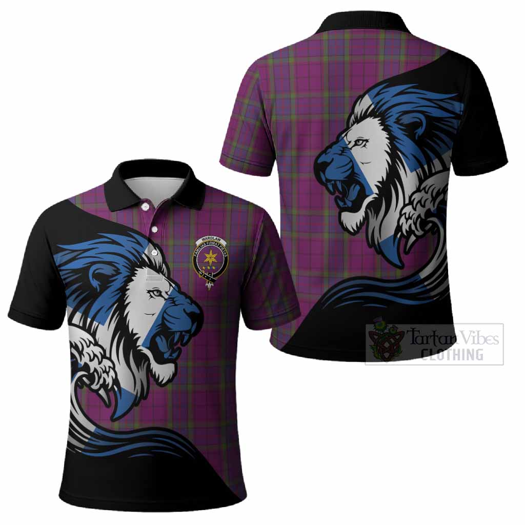 Wardlaw Tartan Crest Polo Shirt Scottish Golden Lions Wave Flow