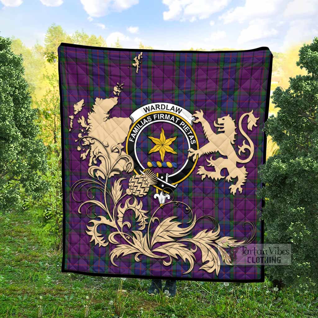 Wardlaw Tartan Crest Premium Quilt with Scottish Iconic Symbols 